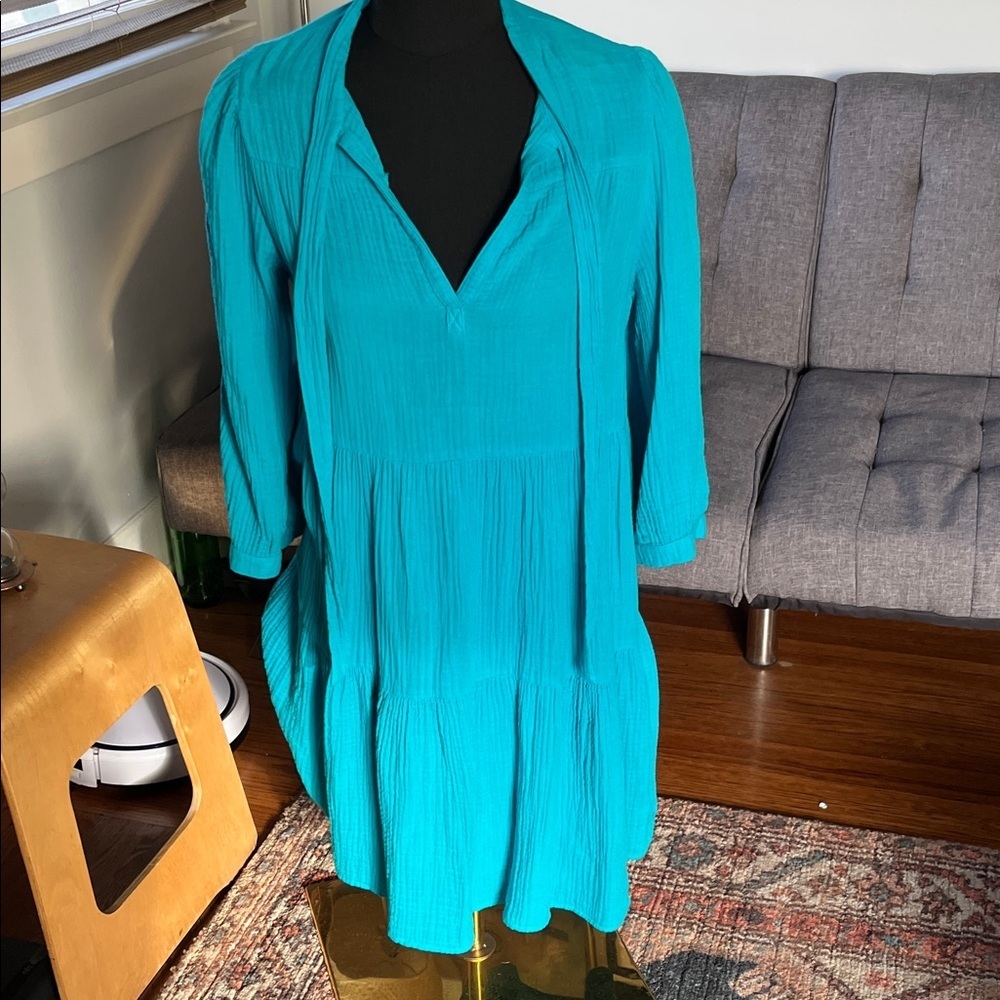 HONORINE cotton gauze vibrant teal tiered Dress size Small